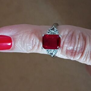 Red Helenite & White Topaz Ring, 7.5